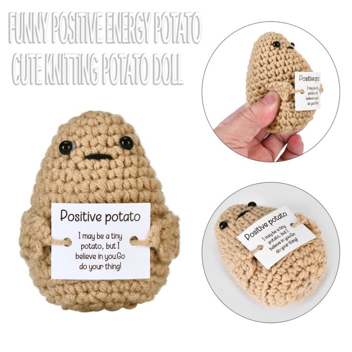 Funny Positive Potato, Cute Wool Knitting Doll With Positive  Card,positivity Affirmation Cards New Year Gift Decor Free Shipping