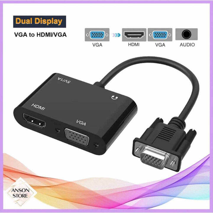 ♖VGA to HDMI VGA Splitter with 3.5mm Audio Converter Support Dual