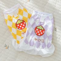 [COD] and summer new rhombus strawberry dog ​​dress clothes medium-sized dogs Bichon Frize pet wholesale