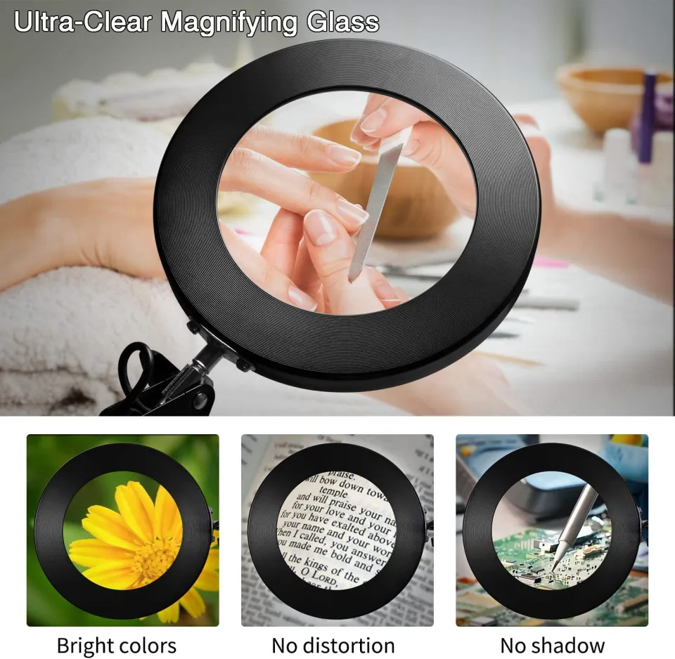 5 Inch Large Magnifying Glass with Light and Stand, 5 Color Modes Stepless  Dimma