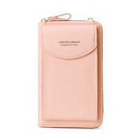 Womens Korean Wallet Pure Color Diagonal Bag Multi-Function Bag Long Clutch (Pink)