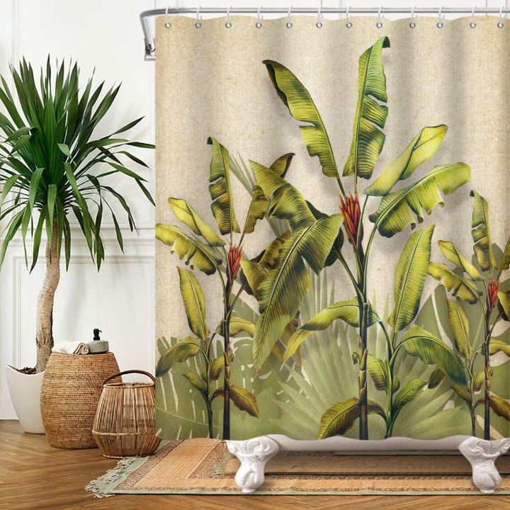 tropical-turtle-leaf-shower-curtains-plants-bohemia-curtain-waterproof-polyester-curtain-boho-bath-curtain-home-decor-with-hooks