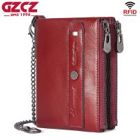 GZCZ Dompet Pendek Wanita Rfid Dompet Mini Wanita Kulit Sapi Dompet Tempat Kartu Dompet Sleting Kecil Wanita Mode Dengan Ujung Koin