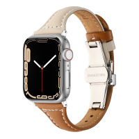 สายหนังแบบบางสำหรับสายคาด Apple Watch หรูหราบางเฉียบสำหรับรุ่น Ultra 8 7 6 5 4 3 2 1 SE,40มม. 42มม. 44มม. 41มม. 45มม. 49มม. 49มม.