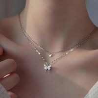 European And American Minimalist Jewelry, Double Layered Collarbone Chain With Diamond Bow Pendant, Water Wave Chain Necklace