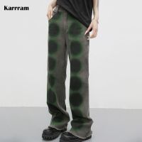 Karrram Y2k Aesthetics Green Jeans Japanese Harajuku Denim Pants Grunge Korean Fashion Jeans Boyfriend Vintage Distressed Jeans