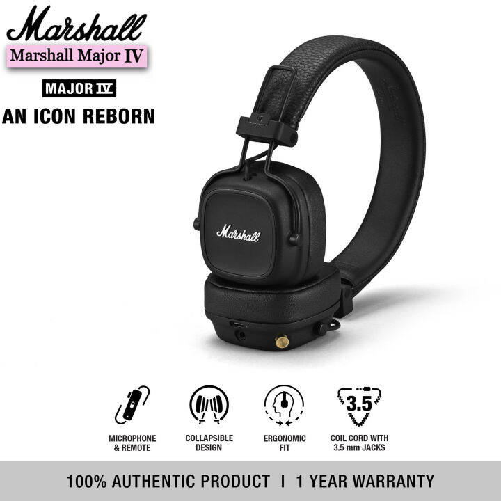 【Copy Brand】Marshall Major IV Bluetooth Headphones Black 1 year