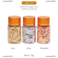 sunkepo6392 3pcs GOLD Foil Flakes สำหรับเรซิ่นเลียนแบบฟอยล์ทองสำหรับงานฝีมือเล็บ