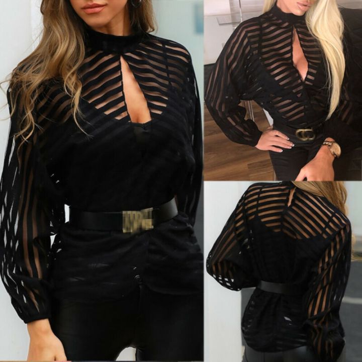 mesh-net-blouse-sheer-sleeve-ladies-shirt-front-hollow-womens-clothing-female-blouses-hot