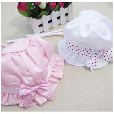 หมวกเด็กทารก ลายจุดน่ารัก สีขาว สีชมพู