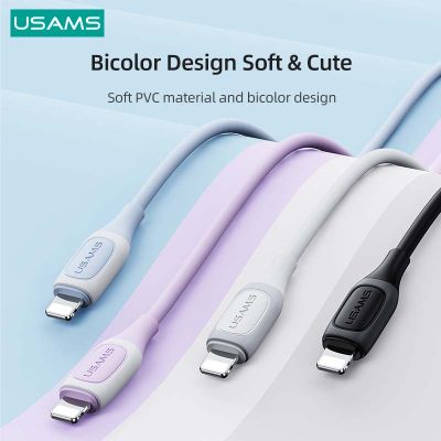 USAMS Bicolor ชาร์จ USB สายเคเบิลข้อมูลสำหรับ 14 Pro Max 13 12 11 X XS XR 7 8พลัส6วินาทีศัพท์มือถือชาร์จสายข้อมูลชาร์จ