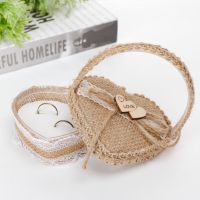 Burlap Flower Basket Ring Box Romantic Burlap Bow Wedding Ring Storage Holder Handmade Ring Organizer Dropshipping