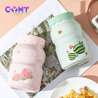 400ML Beverage Profiling Cups Creative Fruit Pattern Household Girls Water Cups Ceramics Coffee Mug Cups with Lids and Straws