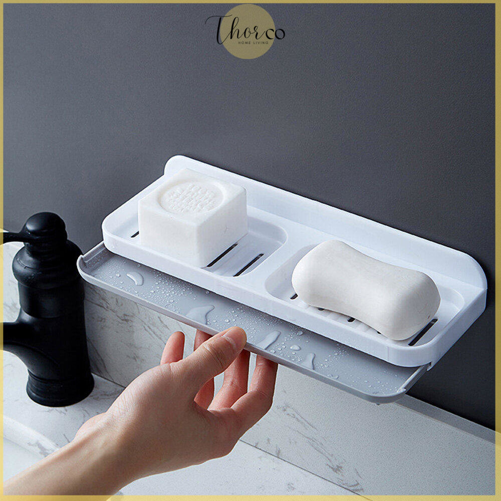 ThorCo Wall Mounted Drawer Soap Dishes Bathroom Soap Rack Sponge Holder No Drilling Soap Storage Tray for Bathroom&Kitchen Sink