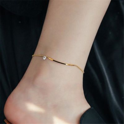 New Gold Color Plated Stainless Steel Bohemia Chain Anklets for Women Crystal Beach Barefoot Sandals Bracelet Ankle on the leg