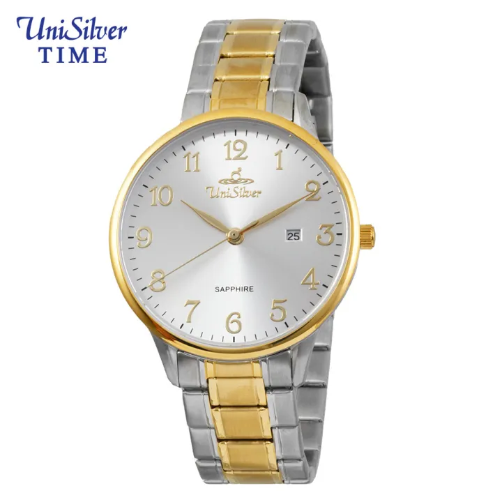 UniSilver TIME Men's Two-Tone Silver / Gold Stainless Steel Analog ...