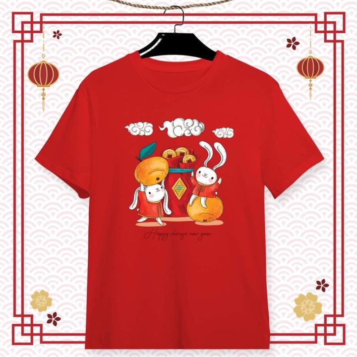 เสื้อยืดสกรีนลาย-วันตรุษจีน-กระต่ายถือส้ม