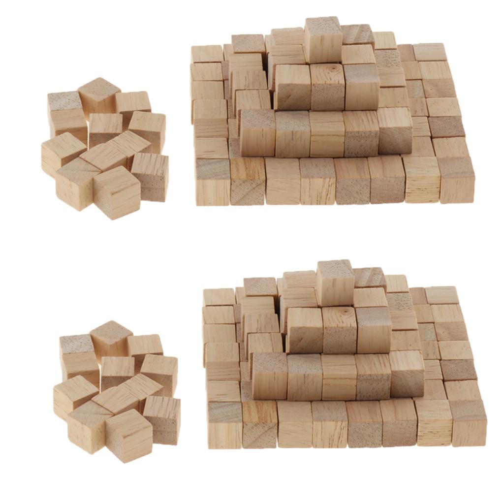 200 Pieces Natural Wooden Square Cubes Building Blocks Kids Math Puzzle Toy 