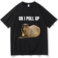 Ok I Pull Up Funny Capybara Glasses Print Tshirt Cotton Classic Men T-Shirt Oversized Sportswear Fashion Short Sleeve Tops S-4XL-5XL-6XL