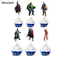 24 ชิ้นซูเปอร์ฮีโร่เวนเจอร์สธีมวันเกิดตกแต่งเค้ก Toppers อาบน้ำเด็กเวนเจอร์สวันเกิด Cakecup Toppers อุปกรณ์-ranguaexeng