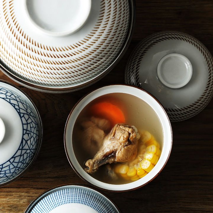 kinglang-เซรามิกสไตล์ญี่ปุ่นภายใต้เคลือบสีชามซุปข้าวตุ๋นซุปมิโซะ-tureen-บนโต๊ะอาหาร