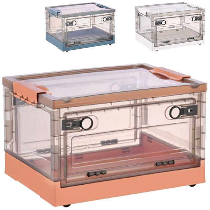 collapsible-storage-bins-with-double-side-doors-clear-storage-boxes-with-lid-organization-box-with-wheels