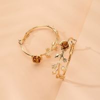 [Han ornaments] 2020ใหม่อินเทรนด์ Ins Gold Rose ดอกไม้สาขา Minimalist Minimalism Hoop ต่างหูเกาหลีแฟชั่น Chic ผู้หญิงเครื่องประดับ