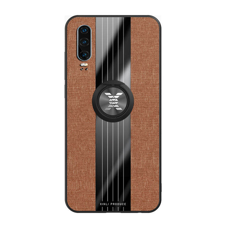 เคส-huawei-p30-case-ผ้าฝ้ายที่มีแหวนนิ้วโลหะ-matte-ป้องกันการตก-กันกระแทก-ฝาครอบเต็ม