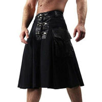 R Mens Scottish Kilt Deluxe Tartan Goth Outdoor Utility Kilts Highland กระโปรงผู้ชาย Scotland Kilt 2ด้านแยกเสื้อผ้าชายหาด