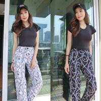 P8204  	Set 2 ชิ้น เสื้อคอป + กางเกงขายาวลายสร้อยคอ  Set of 2 pieces, collar shirt + necklace pattern pants.