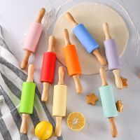 23cm Mini Silicone Rolling Pin 4 Sweet Colors Wood Handle Non-stick Dough Roller Parent Child DIY Baking Pastry Tools Bread  Cake Cookie Accessories