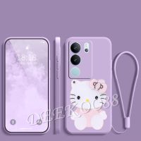 เคสโทรศัพท์ VIVO V29 5G 2023เคสใหม่พร้อมที่ยึดแมวการ์ตูนน่ารักสีชมพู KT + สายคล้องมือปลอกนิ่มสำหรับ VivoV29