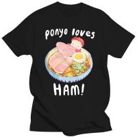 Studio Ghibli เสื้อ Ponyo Loved Ham,เสื้อยืดผ้าฝ้าย100% ท็อปส์ซูคอรอบใหม่ฤดูร้อน