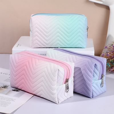 1 Pcs Gradient Color Makeup Bag for Women Zipper Pu Leather Cosmetic Bag Pouch Travel Large Female Make Up Pouch Necessaries