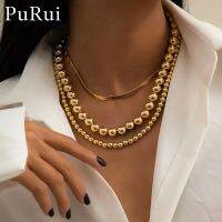 3Pcs/Set Hip Hop Big Ball Beads Chain Necklace Collar Gothic Punk Snake Chain Choker Necklaces Women Men Neck Jewelry Gifts 2021 Fashion Chain Necklac