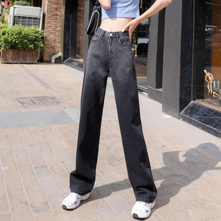 กางเกงยีนส์ขาบานอเมริกาแบบย้อนยุคกางเกงยีนส์-gradient-แฟชั่นของผู้หญิงสีน้ำเงิน