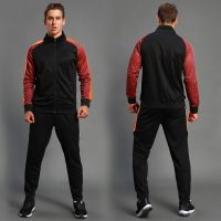 2Pcs Set Mens Soccer Sportswear Tracksuit Jacket Football Training Suit Autumn Winter Spring Long Sleeve Zipper Top and Pants