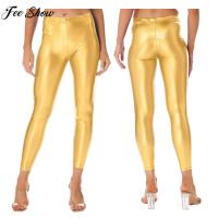 ผู้หญิง Bronzing F AUX หนัง Leggings กลางเอวเปียกดูผอมร้อนกางเกงคลั่งพรรคบาร์ไนท์คลับขั้วโลกเต้นรำเสื้อผ้า C Lubwear