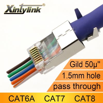 【ร้อน】 Xintylink ใหม่ CAT8 CAT7 CAT6A เชื่อมต่อ Rj45 50U RJ 45สายเคเบิลอีเธอร์เน็ตเสียบเครือข่าย SFTP FTP ป้องกัน1.5มิลลิเมตรหลุมผ่าน