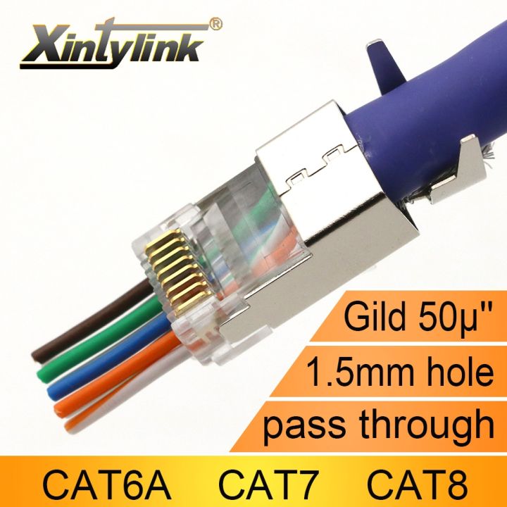 ร้อน-xintylink-ใหม่-cat8-cat7-cat6a-เชื่อมต่อ-rj45-50u-rj-45สายเคเบิลอีเธอร์เน็ตเสียบเครือข่าย-sftp-ftp-ป้องกัน1-5มิลลิเมตรหลุมผ่าน