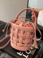 This years popular bag womens 2023 new woven high-grade hand bag texture niche one-shoulder Messenger bucket bag 【QYUE】