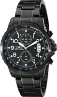 Invicta Mens Specialty 45mm Black Stainless Steel Chronograph Quartz Watch, Black, Gold/Blue (Model: 13785, 13787)