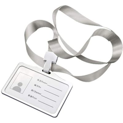 Horizontal Style Aluminum Alloy ID Card Holder with Lanyard Neck for Women and Men Business Work Card Holders