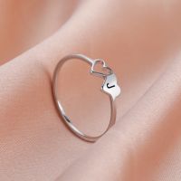 COOLTIME Initial Letter Rings for Women Girls Double Hearts Stainless Steel Finger Rings Fashion Jewelry Couple Friends Gift New