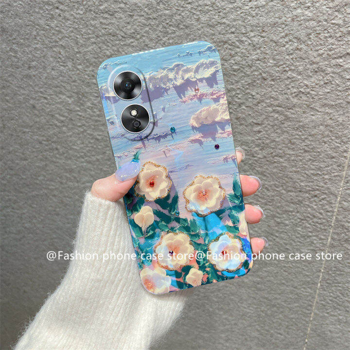 เคส-oppo-a78-reno8-t-5g-4g-เคส-phone-case-ประดับพลอยเทียมบลูเรย์สไตล์วินเทจสุดหรูฝานิ่มลายดอกไม้-oppo-reno8t-oppoa78-2023