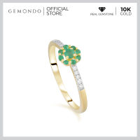 Gemondo แหวนทองคำแท้ (10K) ตัวเรือนประดับมรกต(Emerald) เพิ่มประกายแวววาวด้วยเพชร(Diamond) บริเวณบ่าแหวนทั้งสองข้าง แหวนคู่่ แหวนหมั้น