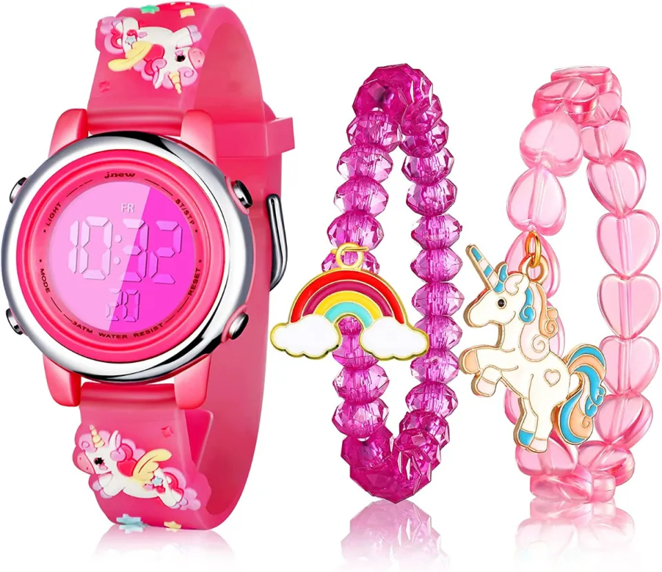 Yaomiao 3 Pieces Kids Unicorn Watch and Unicorn Bracelet Kids Digital Watch  3D Waterproof Toddler Wrist
