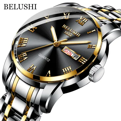 BELUSHI Top nd Watch Men Stainless Steel Business Date Clock Waterproof Luminous Watches Mens Luxury Sport Quartz Wrist Watch