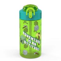 กระติกน้ำเด็ก Zak Designs 16 oz Green Plastic Minecraft Water Bottle with Straw Lid
