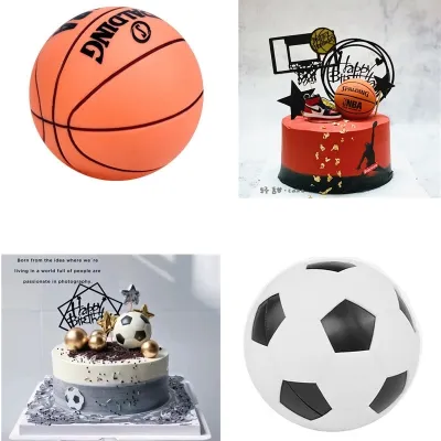 Aomily 6 cm Toy Food Grade Silicone Basketball Football Cake Topper Birthday Party Cake Decoration for Kids Party Decorating